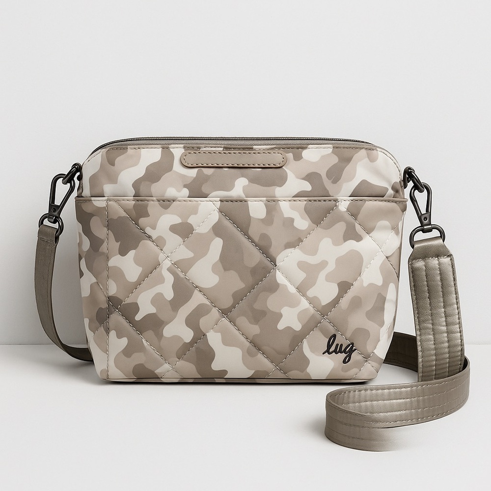 LUG FLARE Crossbody bag in Camo Taupe.  Like New without tags.